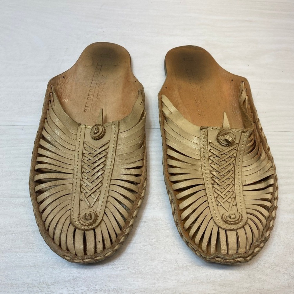 Matisse Anthropologie Womens 10 Huarache Slide Mules Tan Leather Woven Boho Flat